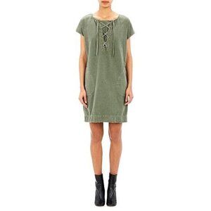 Nili Lotan Women's Linen Green Lace Up Slub Twill Crewneck Mini Dress Size XS